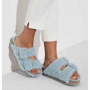 BIRKENSTOCK Papillio Teddy Faded Aqua Arizona Big Buckle Shearling Size 37